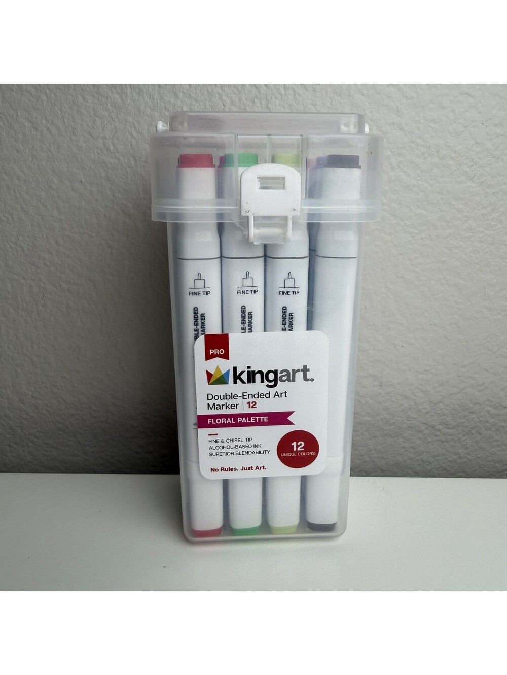 KINGART PRO Double-Ended Alcohol Markers 12 Floral Colors Fine Chisel Tips Case